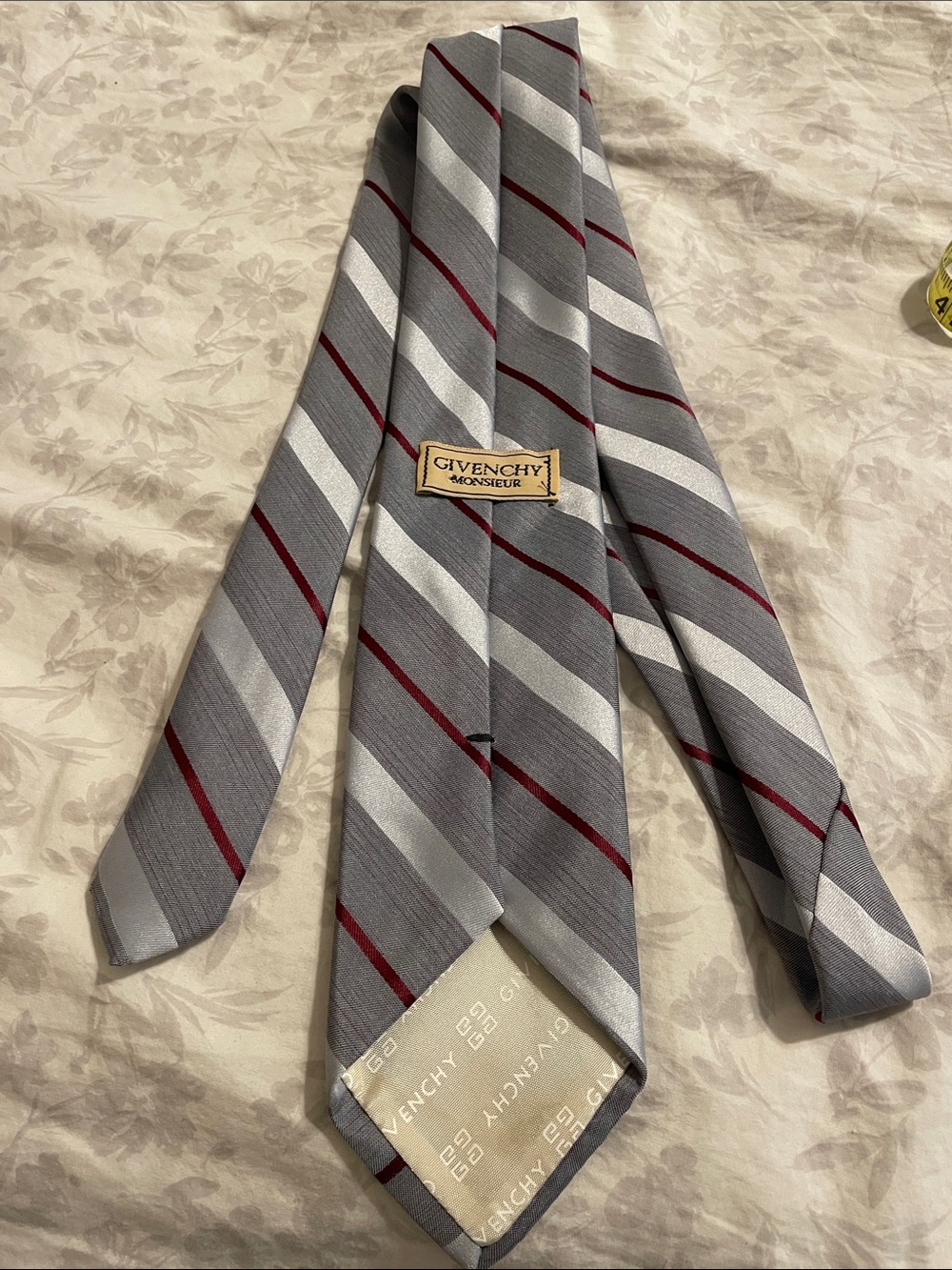 Givenchy Silver Gray Tie with Red Stripes